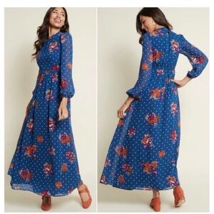 ModCloth Made Marvelous Floral Maxi Chiffon Dress Blue 3X Cottagecore Feminine